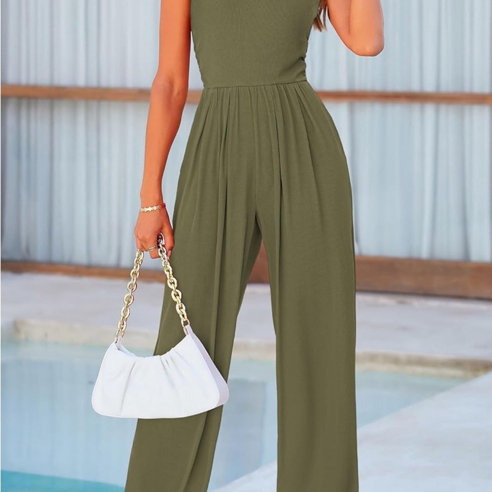 Elegant Olive Green Sleeveless Jumpsuit